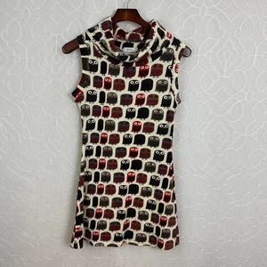 Dily Owl Dress Size Small Multicolor Cowl Neck Pleated Pullover Sleeveless